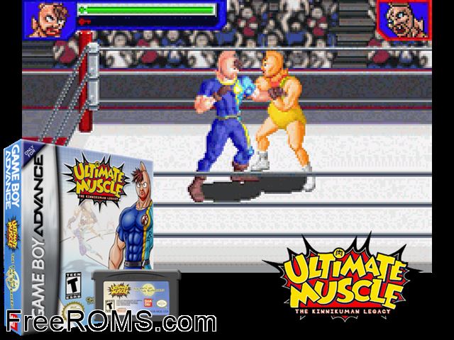 Ultimate Muscle - The Kinnikuman Legacy - The Path Of The Superhero Gameboy Advance game showing 3D box cover and gameplay screenshot